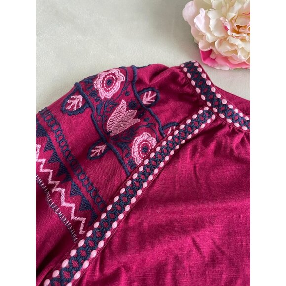 New Directions Boho Embroidered Peasant Blouse Tassel Tie Bohemian Hippie Large - Picture 7 of 11